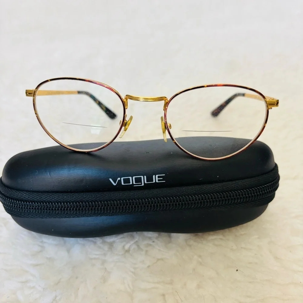 Vogue Gold and Brown Tortoiseshell Glasses Frame Only with Black Case